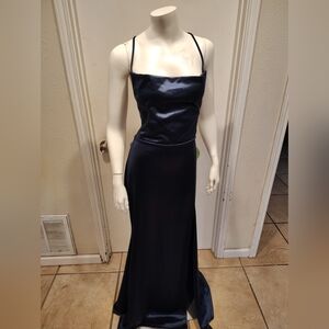 Windsor NWT Navy Strappy Back Evening Formal Prom Maxi Dress Sz L Stretchy
